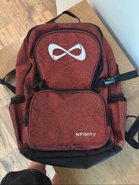 NFINITY Red Glitter Backpack with White Logo